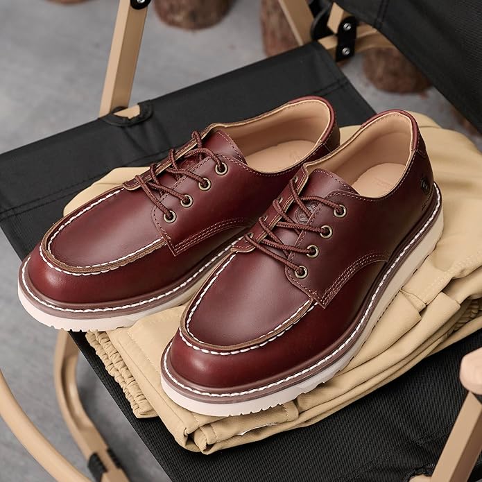 LS-Saint Moc Toe Boots - Maat 43 - Handgemaakte Goodyear Welted Schoenen - Italiaanse Runderhuid - Waterdicht en Ademend - Antislip Rubberen Zool - Stijlvolle Veterlaarzen