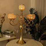 5-Armige - Gouden - Kandelaar - Kristallen - Tafeldecoratie - Hoog - Centrumstuk - Kaarsenhouder - Met - Glazen - Kaarsenkoppen - Voor - Diner - Bruiloft - Feest - Decoratie - Metaal - 66,5 cm - Hoog - Voor - Binnen - En - Buiten