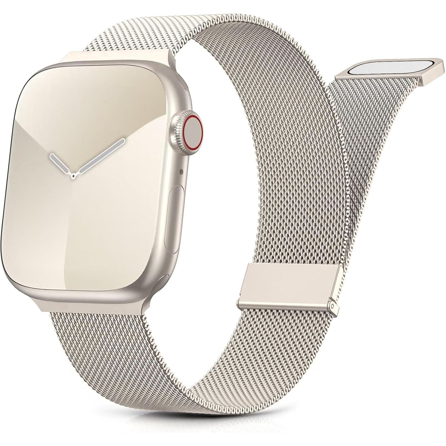 Verstelbare Roestvrijstalen Milanese Band voor Apple Watch - Dubbele Magnetische Sluiting - Universeel Compatibel met Apple Watch - 38mm, 40mm, 41mm - Starlight - Comfortabel, Zweetbestendig en Hoogwaardig Ontwerp