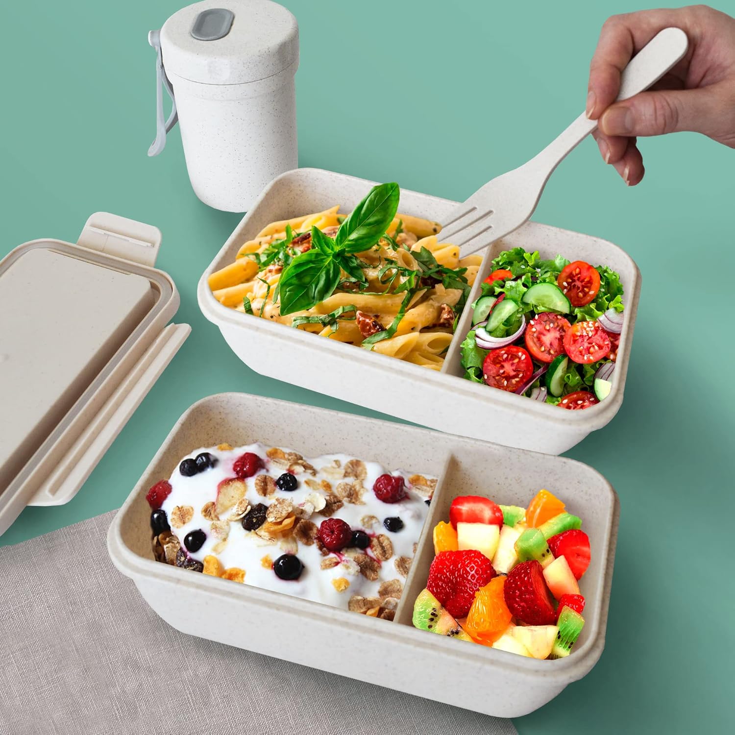 Bento Box met Bestek - 1100ml - Inclusief Geïsoleerde Tas - BPA-vrij - Lekvrije Lunchbox - Herbruikbare Voedselcontainer - Compact en Lichtgewicht (kopie)