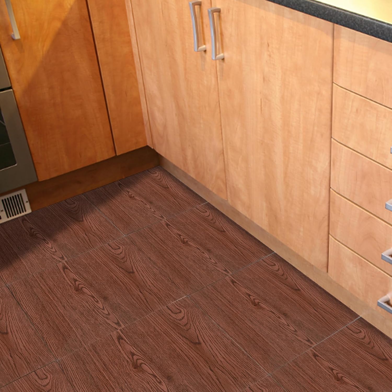 49 Stuks – Zelfklevende Vloerstickers 30 x 30 cm – Houtlook PVC Tegelstickers – Waterdicht en Slijtvast – Imitatie Houten Vloerpanelen voor Keuken Badkamer Gang Slaapkamer – Snijbare Vloerdecoratie – Makkelijk aan te brengen Tegelfolie