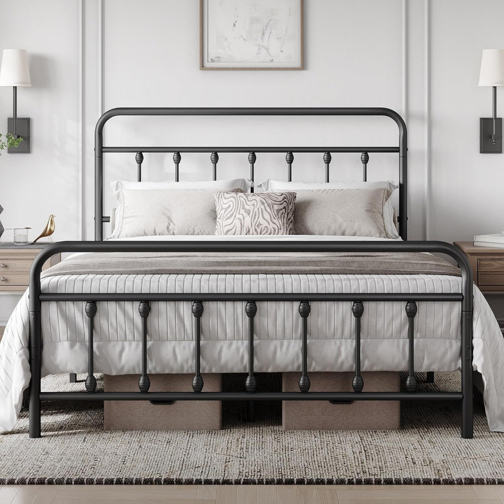 Yaheetech Metalen Bedframe 140 x 200 cm - Modern Tweepersoonsbed Met Lattenbodem - Bedframe Met Hoog Hoofdeinde En Voeteneinde - Klassiek Slaapkamerbed Met Opbergruimte Onder Het Bed - Stevig Logeerbed/Tienerbed