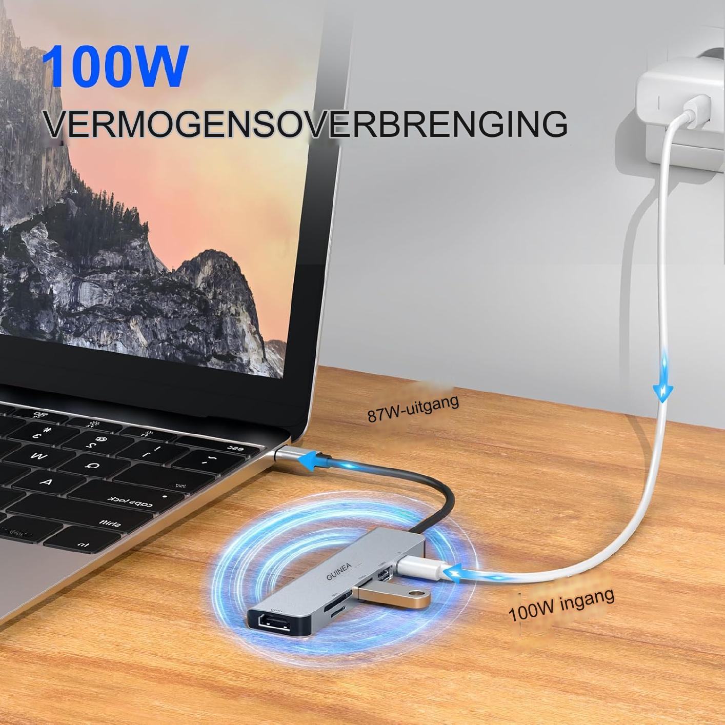 6 in 1 USB C Hub - 6 Poorten Aluminium USB C Adapter - 4K HDMI, 1080P VGA, USB 3.0x2, SD & TF Kaartlezer - 100W PD Opladen - Voor Type-C Apparaten - Hoge Resolutie, Snelle Gegevensoverdracht, Ideaal Voor Laptops - Draagbare Aluminium Behuizing