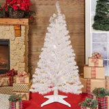 4FT Kunstmatige Witte Kerstboom – 122 cm – Witte Tinsel Boom – Ruimtebesparend Ontwerp – Stabiele Basis – Voor Binnen en Buiten Decoratie