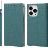 Beschermend iPhone 13 Pro Max Lederen Hoesje - Multifunctioneel Portemonnee Design met Kaarthouder - Flip Folio Echt Leren Cover voor iPhone 13 Pro Max - Blauw met Creditcardgleuven - Voor Zowel Mannen als Vrouwen