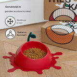 Katten/ Honden Voerbak Voor Eten En Drinken - Gekantelde Kattenvoederbak Anti-Snor Vermoeidheid - Brede Ondiepe Kattenvoerbak Anti-Kots Niet-Slip Voor Kleine Middelgrote Honden Katten Konijnen - Juicy Cherry Ontwerp - ABS Materiaal