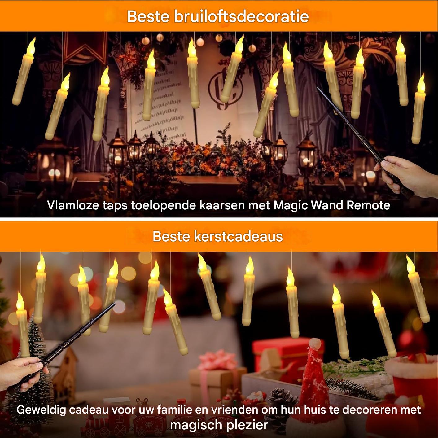 Zwevende LED Kaarsen - 20  Stuks - Met Magische Toverstok Afstandsbediening - Flickerend Warm Licht - Flameloos - Voor Harry Potter Feest, Kerst, Halloween, Bruiloft &amp; Kamerdecoratie