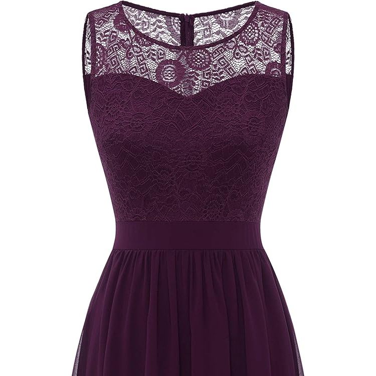 Lange Avondjurk Dames – Kanten Cocktailjurk Maxi Jurk Voor Feest – Chiffon Galajurk Met Ronde Hals – Ankle Length Jurk Voor Trouwfeest Ceremonie Prom Bruidsmeisje – Elegante Jurk Met Effen Kleur – XL Maat 142cm Lang