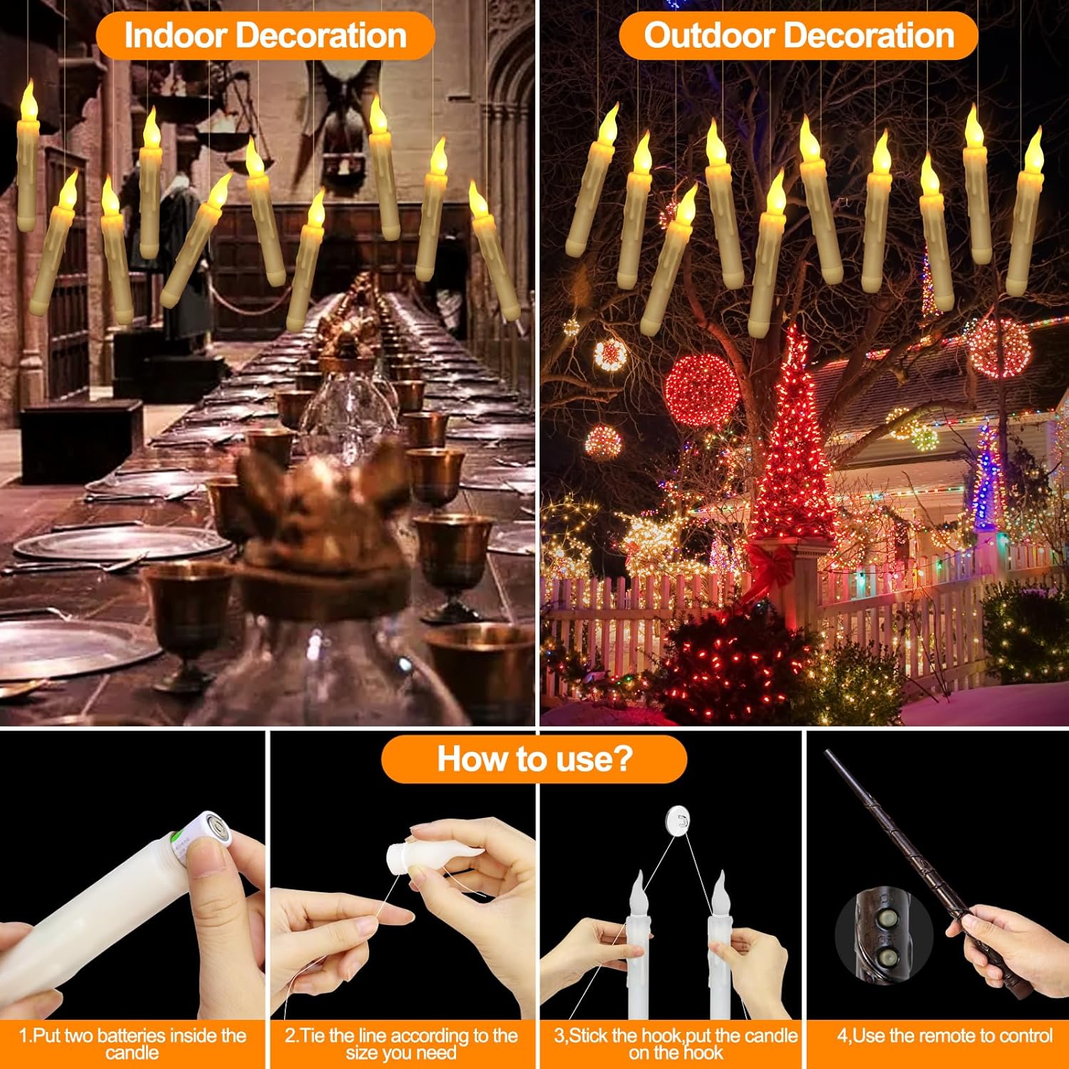Zwevende LED Kaarsen - 20  Stuks - Met Magische Toverstok Afstandsbediening - Flickerend Warm Licht - Flameloos - Voor Harry Potter Feest, Kerst, Halloween, Bruiloft & Kamerdecoratie