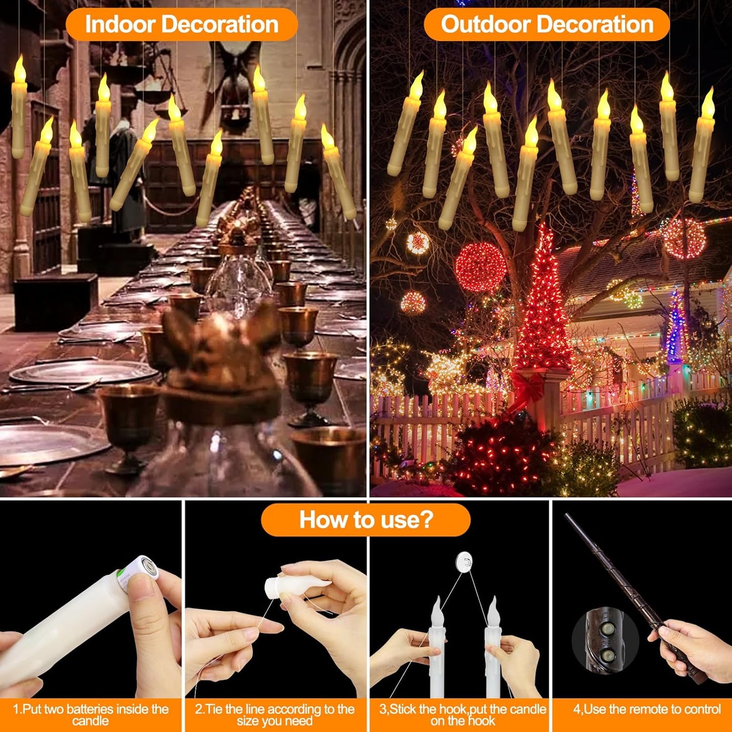 Zwevende LED Kaarsen - 20  Stuks - Met Magische Toverstok Afstandsbediening - Flickerend Warm Licht - Flameloos - Voor Harry Potter Feest, Kerst, Halloween, Bruiloft &amp; Kamerdecoratie