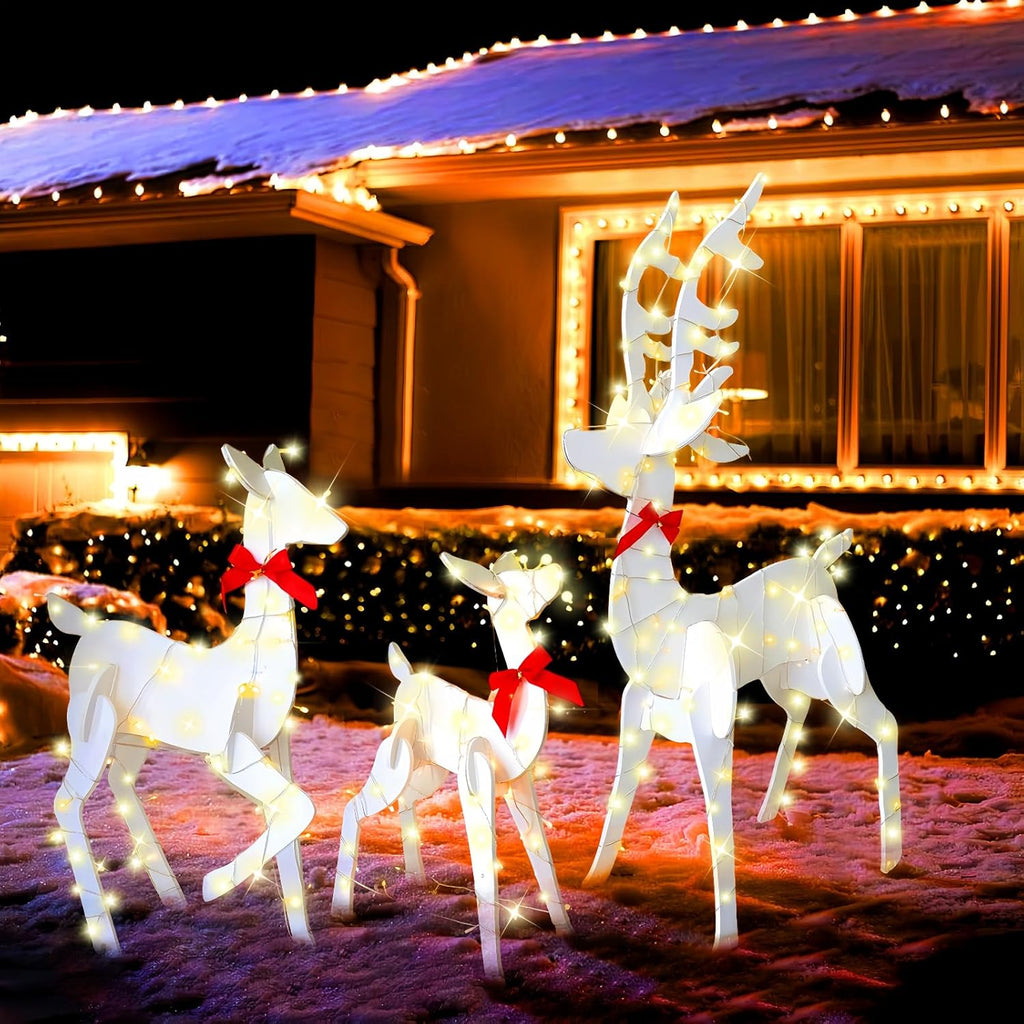 3 Delig - Verlichte Kerst Rendieren Set - Waterdicht Houten Kerst beelden - Buitendecoratie met LED Verlichting - Houten Silhouette Reindeer Beelden - Kerstfiguren voor Binnen en Buiten - Duurzaam en Weerbestend - voor Binnen / Buiten - Tuin en Woonkamer