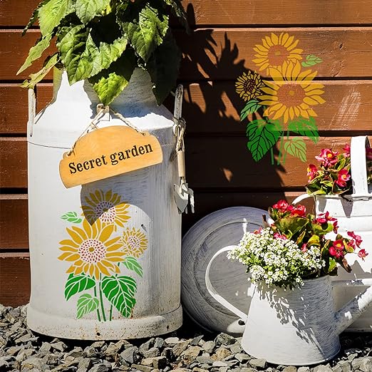 3 stuks - Bloemen Sjablonen door FINGERINSPIRE: Zonnebloemen, Rozen en Kersenbloesems - 21x29.7cm, Herbruikbaar en Milieuvriendelijk voor Muur- en Meubelkunst, Scrapbooking en Stoffen Decoraties