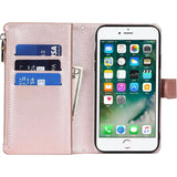 Portemonnee Hoesje voor iPhone 6 Plus - iPhone 6 Plus Hoesje met Band Staander - Telefoonhoesje iPhone 6s Plus met Kaarthouder voor Dames Heren - Leren Magnetisch Schokbestendige Beschermende Cover - Roségoud