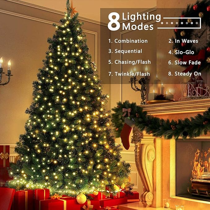 PhilzOps 300 LED Kerstverlichting - 30m Warmwitte Sprookjesverlichting voor Binnen en Buiten, IP44 Waterdicht met 8 Lichtmodi, Groene Draad, Ideaal voor Kerst, Feesten en Tuindecoratie [Energieklasse F]