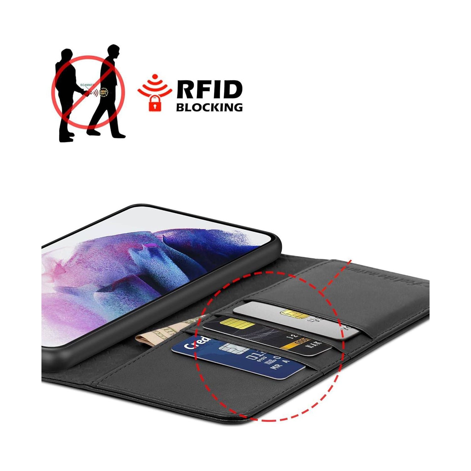 Shieldon - Mobiele Portemonnee Hoesje Galaxy S21 - Echt Lederen RFID Blokkering - Kaartsleuven en Stand - Zwart