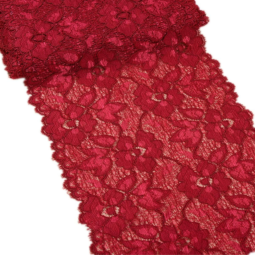 5 Meter Bordeaux Rekbaar Kant – 16 cm Breed – Geborduurd Elastisch Kantlint Met Bloemenmotief – Zachte Kantstof Op Rol – Kant Trim Voor Jurken Lingerie Bruiloft Kledingdecoratie DIY Handwerk Versiering – Rekbaar Kantband