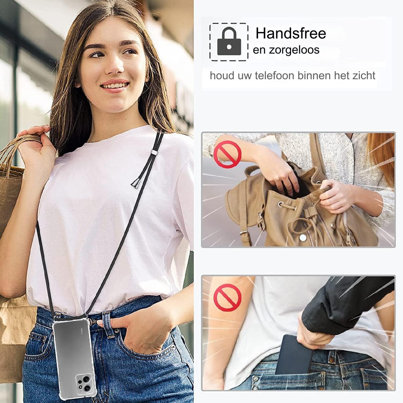 Mobiele Telefoon Hoes Met Koord - Geschikt voor Xiaomi Redmi Note 12 4G, Hoesje met Riem, Transparante Siliconen Telefoonhoes voor Redmi Note 12 4G, Crossbody Beschermhoes met Ketting, TPU Schokbestendige Cover