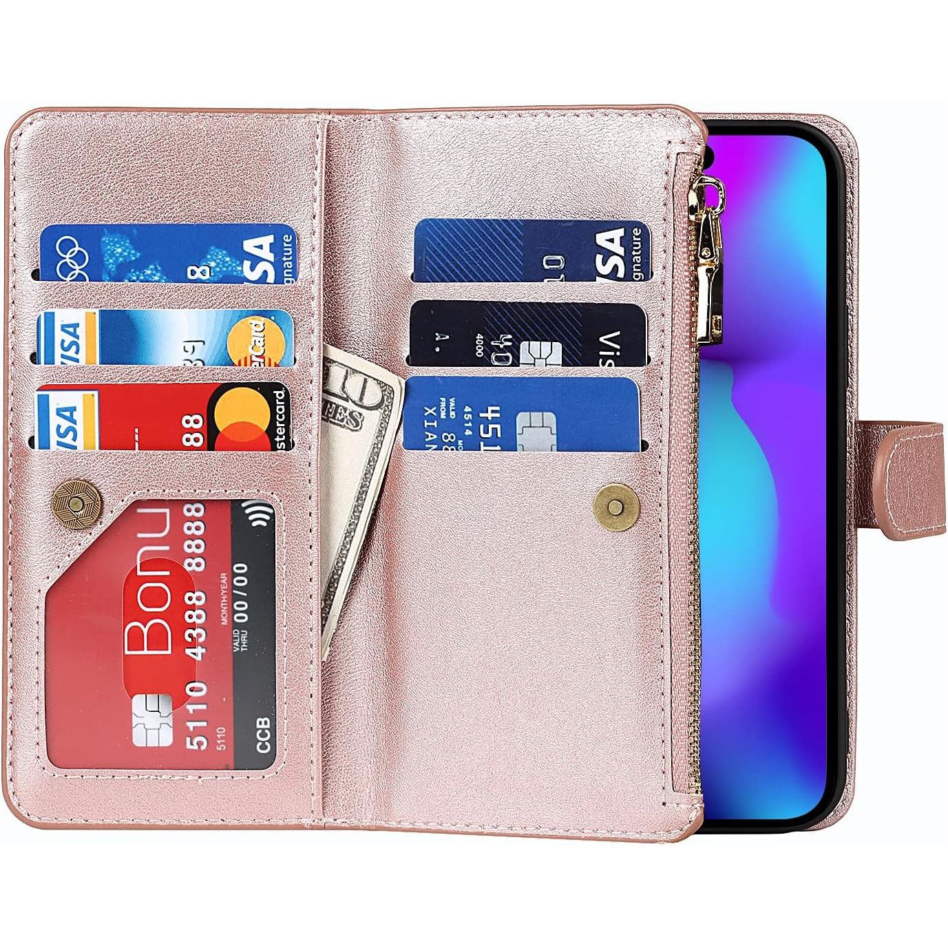 Mobiele Telefoonketting iPhone 14 Pro (6.1 Inch) Hoesje met Riem - Mobiele Telefoon Hoesje iPhone 14 Pro - Flip Leren Portemonnee Hoesje - [9 Kaartsleuven] [Magnetische Sluiting] - Flip Hoesje Beschermhoes voor iPhone 14