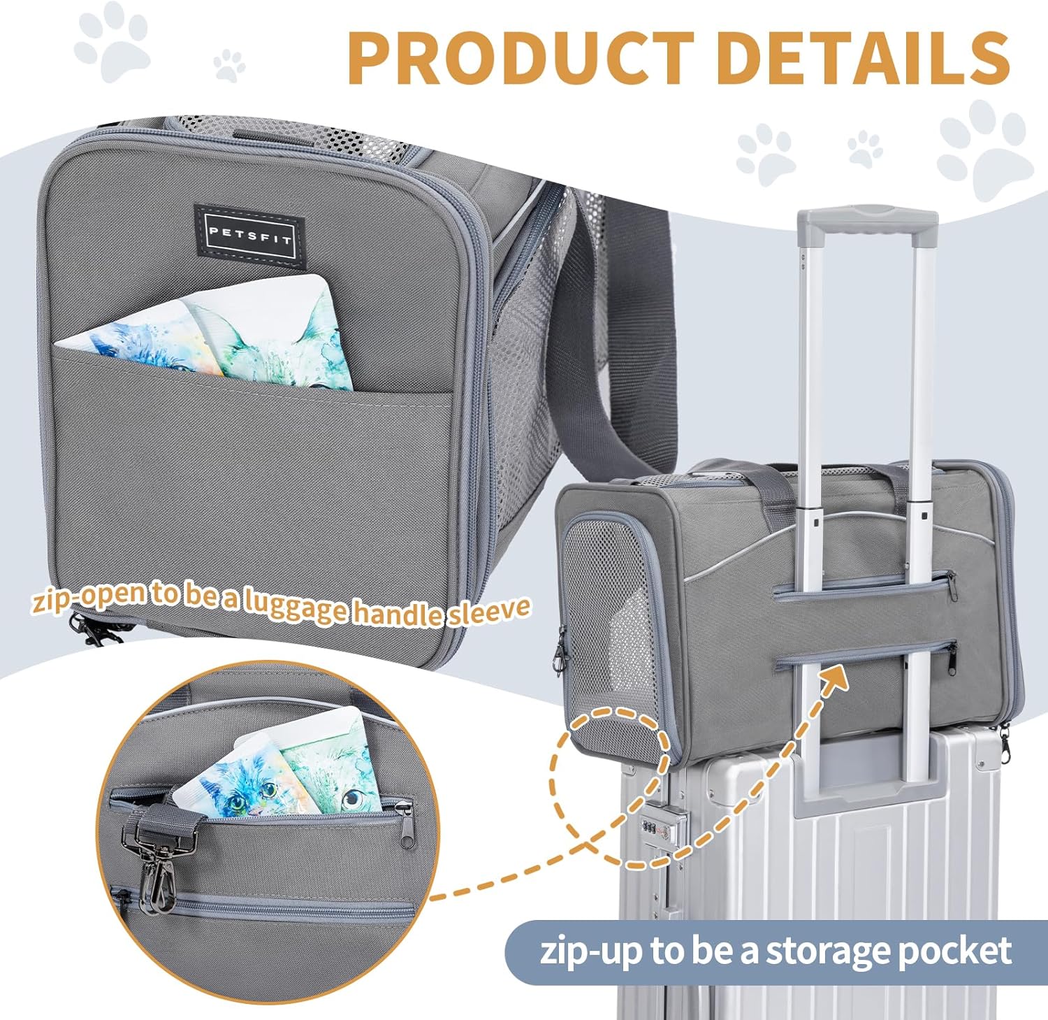 Opvouwbare Draagtas voor Kat en Hond - Airline Approved Transporttas voor Huisdieren tot 8KG - Reisbench met Mesh Ventilatie en Schouderriem - Vliegtuig Reistas voor Katten Kleine Honden Auto Trein en Vlucht