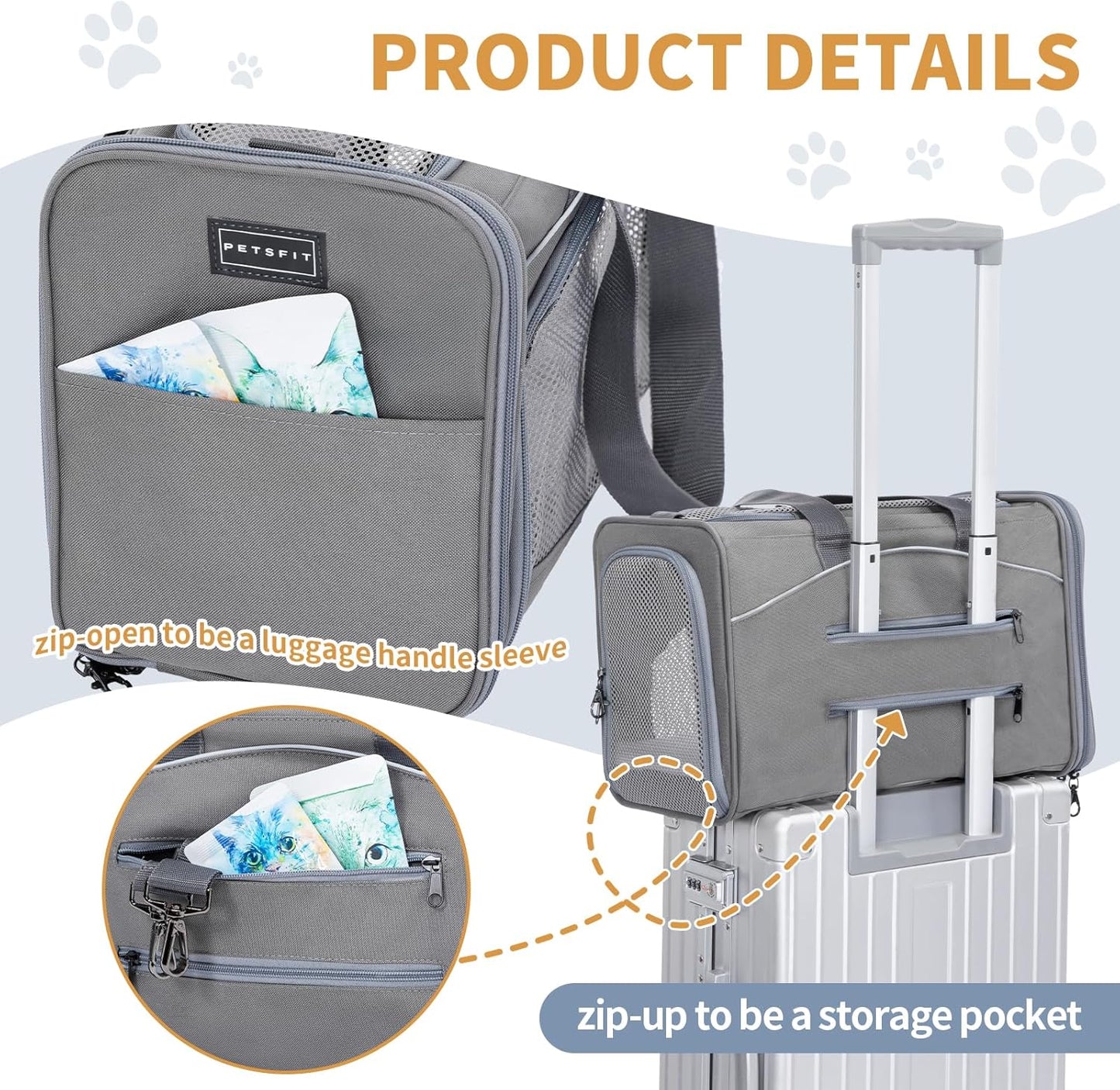 Opvouwbare Draagtas voor Kat en Hond - Airline Approved Transporttas voor Huisdieren tot 8KG - Reisbench met Mesh Ventilatie en Schouderriem - Vliegtuig Reistas voor Katten Kleine Honden Auto Trein en Vlucht
