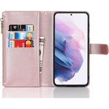 Portemonnee Hoes voor Samsung Galaxy A14 5G met [9 Kaartsleuven], Verwijderbare Verstelbare Crossbody Ketting Halsband Schouderriem Ritssluiting Magnetisch Lederen Hoesje voor Samsung Galaxy A14 5G, 6.2 inch Roségoud