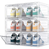6 Stuks - Hard-Plastic Schoenendozen - Opvouwbare en Stapelbare Opbergbox - Transparante Schoenboxen - Schoenendoos voor Sneakers - Hakken - Platte Schoenen - Magnetische Deur - Maat Tot 46 - 34.5 x 27 x 19 cm