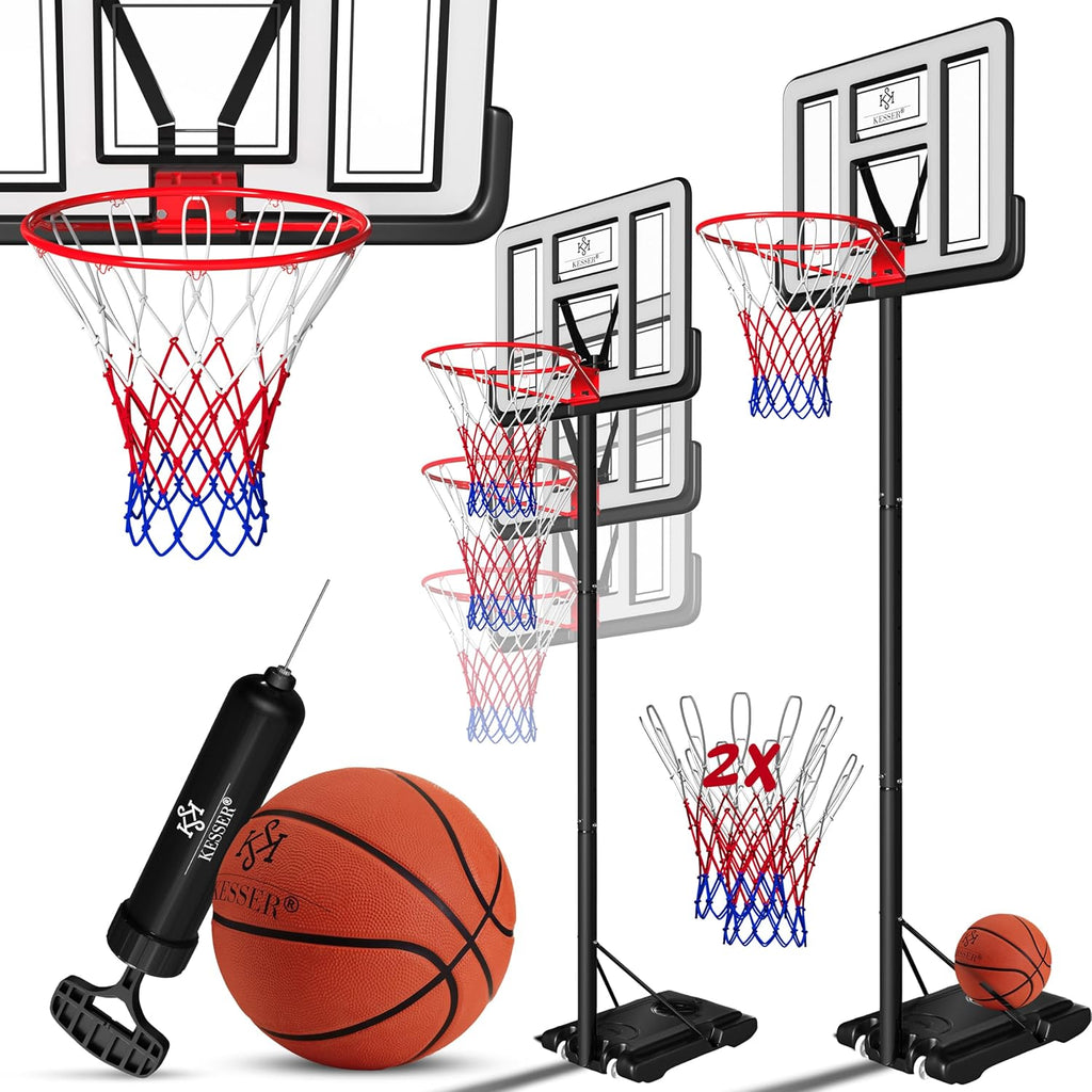 KESSER® Basketbalset - In hoogte verstelbare Basketbalstandaard (230 cm tot 305 cm) - Inclusief Basketbal + Luchtpomp - Voor Binnen en Buiten Gebruik