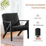 Luxe Loungestoel - Accentstoel Met Sterk Houten Frame – Zwarte Retro Fauteuil In PU-Leder – Moderne Loungestoel Voor Woonkamer, Lounge, Kantoor Of Ontvangstruimte