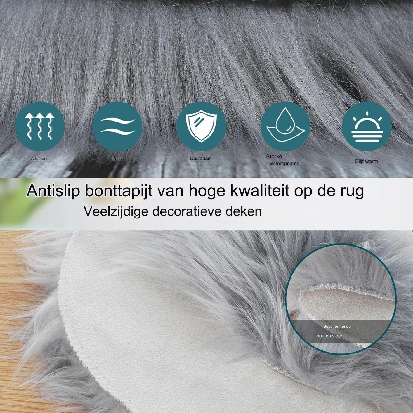 Warme Nep Lamsvacht - Imitatie Schapenvacht Tapijt - 35CM - Nep Bont Zitkussen, Lamsvacht Tapijt, Langharig, Moderne Woonkamer Decoratie, Slaapkamer Decoratie, voor de Bank, Stoel of als Tafeldecoratie, Grijs, 35 cm