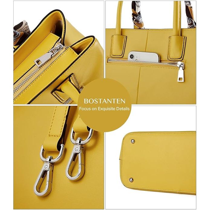 BOSTANTEN Luxe Dames Handtassen van Echt Napa Leer - Elegante Designer Schoudertas in Geel met Exclusieve Pure Zijden Sjaal, Stijlvolle Ritssluiting en Zijden Voering, Perfect Voor Dagelijks Gebruik en Speciale Gelegenheden