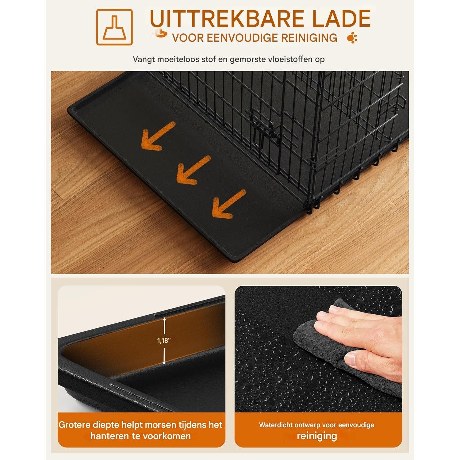 Yaheetech Inklapbare Hondenkooi - 107 x 60 x 66 cm - Hondenbox met 2 Deuren, Scheidingswand en Uittrekbare Bodemplaat - Draadkooi voor Middelgrote Honden - Geschikt voor Thuisgebruik en Reizen - Zwart
