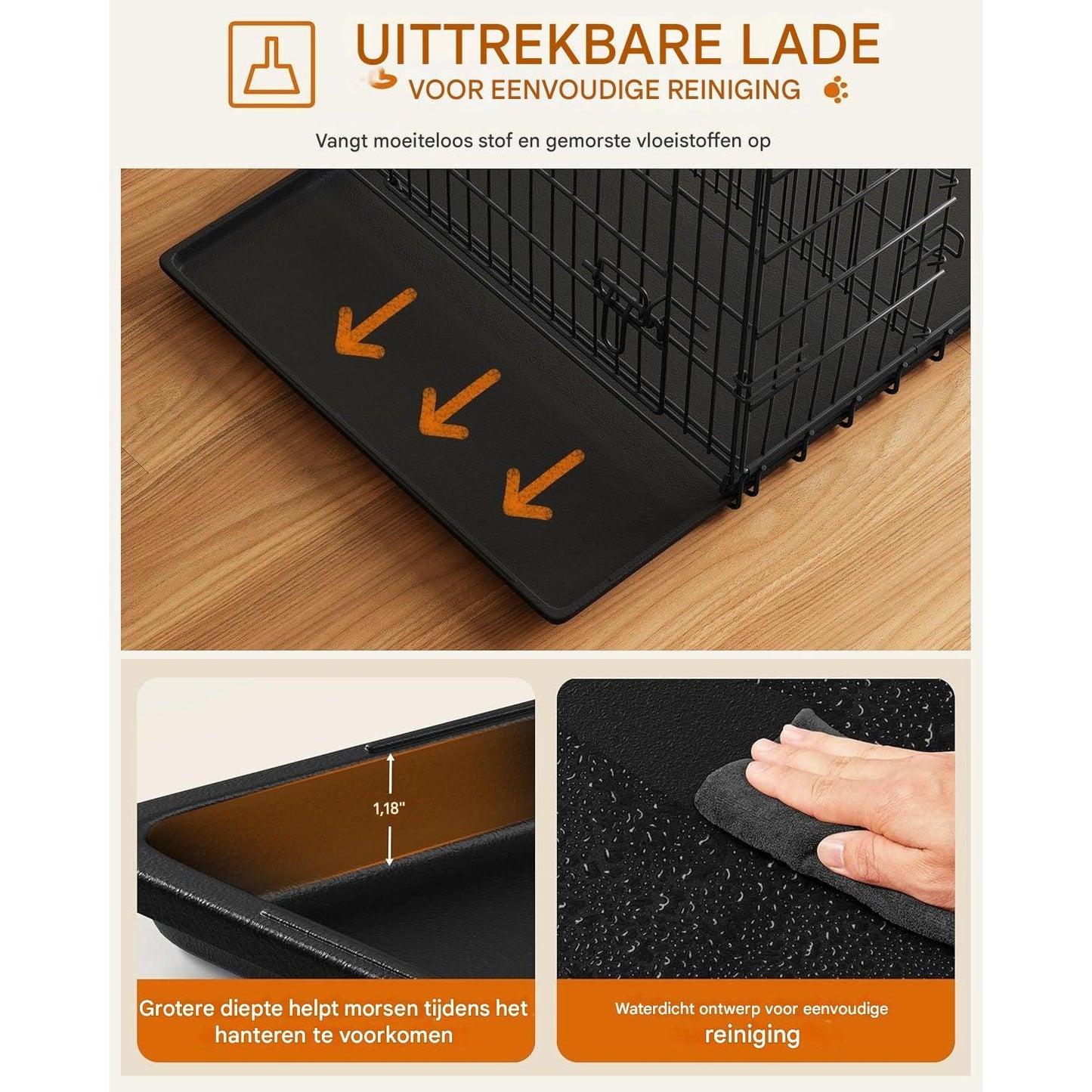 Yaheetech Inklapbare Hondenkooi - 107 x 60 x 66 cm - Hondenbox met 2 Deuren, Scheidingswand en Uittrekbare Bodemplaat - Draadkooi voor Middelgrote Honden - Geschikt voor Thuisgebruik en Reizen - Zwart