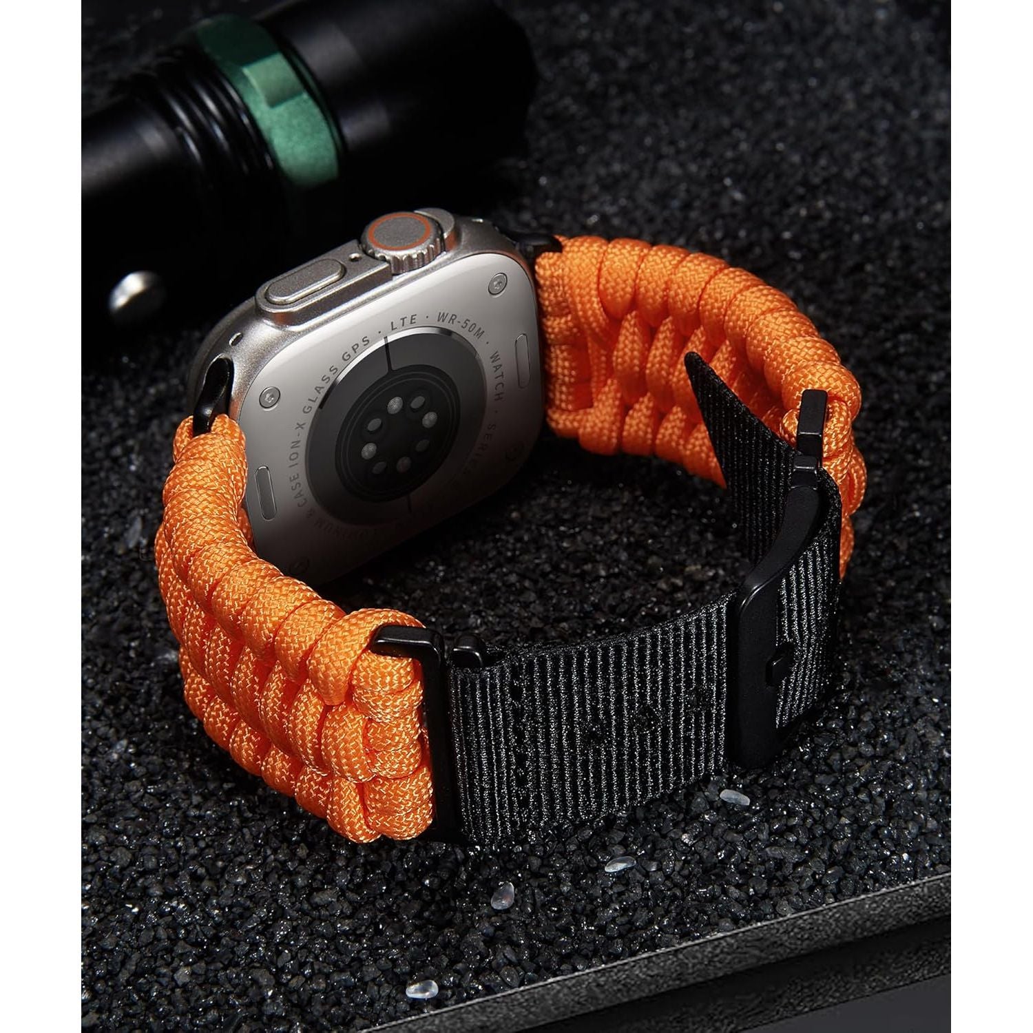 Compatibele Gevlochten Paracord Nylon Watch Band Voor Apple Watch 49mm 46mm 45mm 44mm 42mm – Outdoor Sport Horlogeband Voor Ultra 2 / Serie 10 / 9 / 8 / 7 / SE / 6 / 5 / 4 / 3 / 2 / 1 – Trilobite Gevlochten Design – Survival Strap Voor Heren En Dames