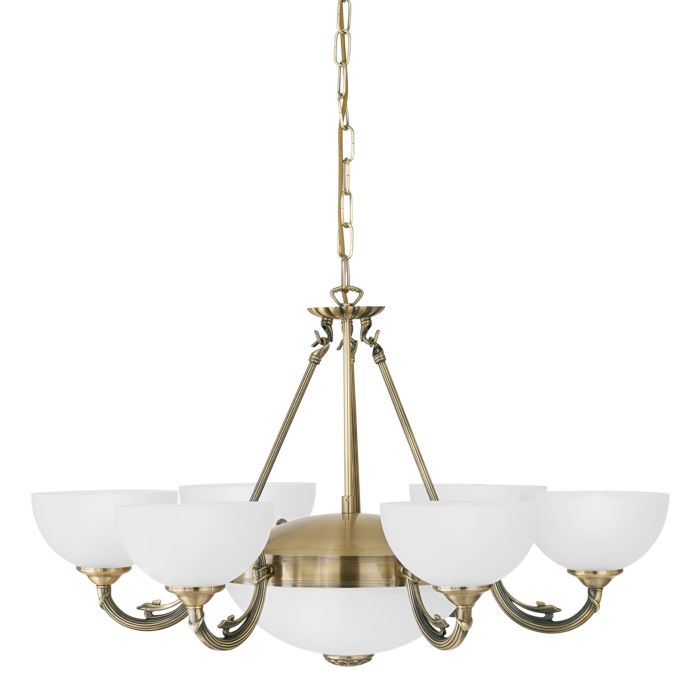EGLO SAVOY Hanglamp - Gebronsde Metalen Behuizing - Witte Satijnen Glazen Kap - Elegante Plafondlamp - IP20 Veiligheidsklasse - Diameter 74 cm - Hoogte 110 cm - 220-240V, 50/60Hz