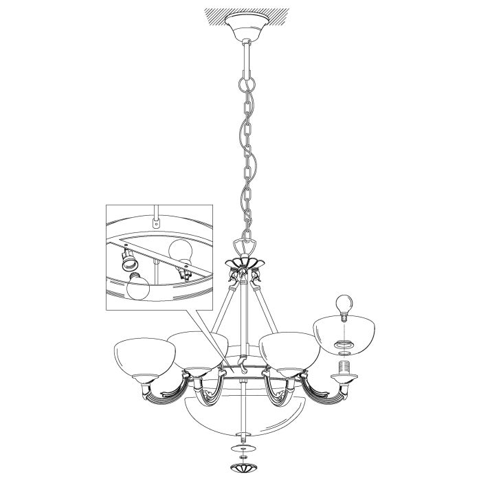 EGLO SAVOY Hanglamp - Gebronsde Metalen Behuizing - Witte Satijnen Glazen Kap - Elegante Plafondlamp - IP20 Veiligheidsklasse - Diameter 74 cm - Hoogte 110 cm - 220-240V, 50/60Hz