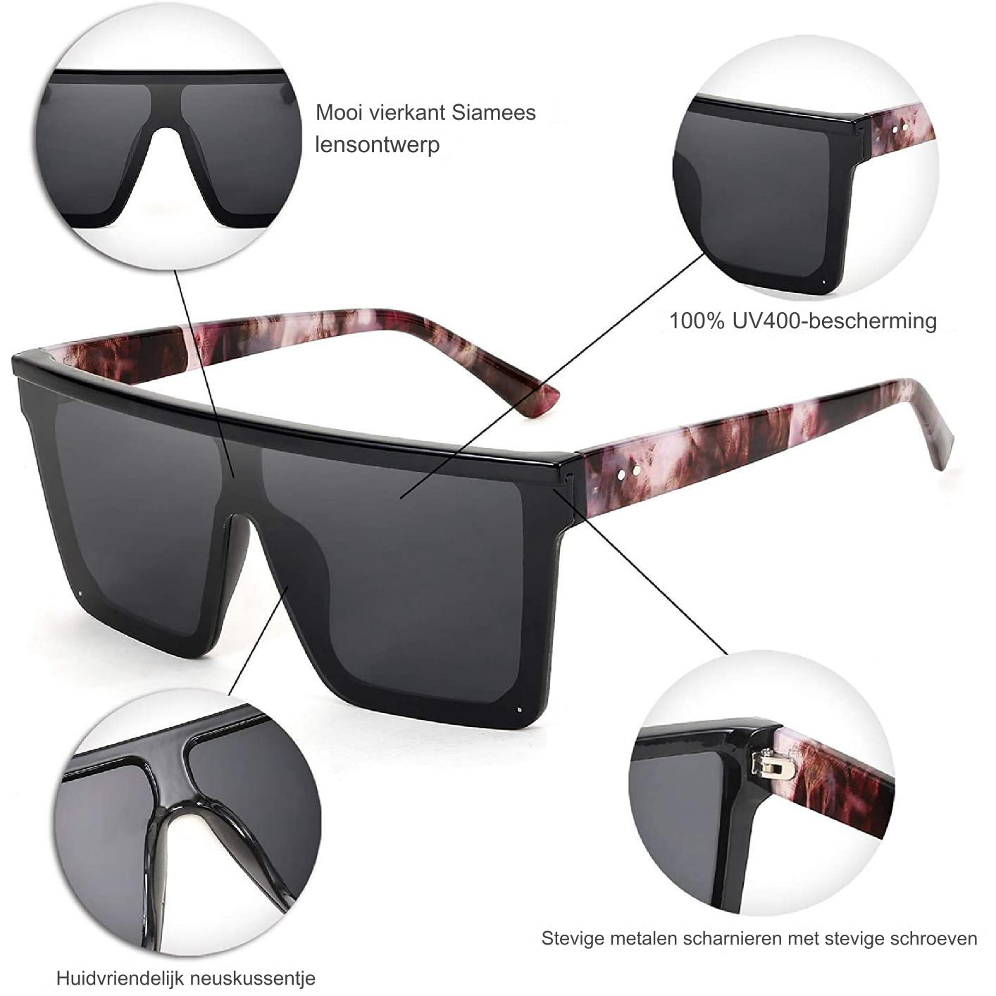 FEISEDY Flat Top Shield Zonnebril - Oversized Vierkante Randloze Bril Voor Dames en Heren - UV400 Bescherming - Modieuze Plat Op Schild Zonnebril - Antikras en Duurzaam - Geschikt Voor Wandelen, Rijden, Winkelen - Model B2470