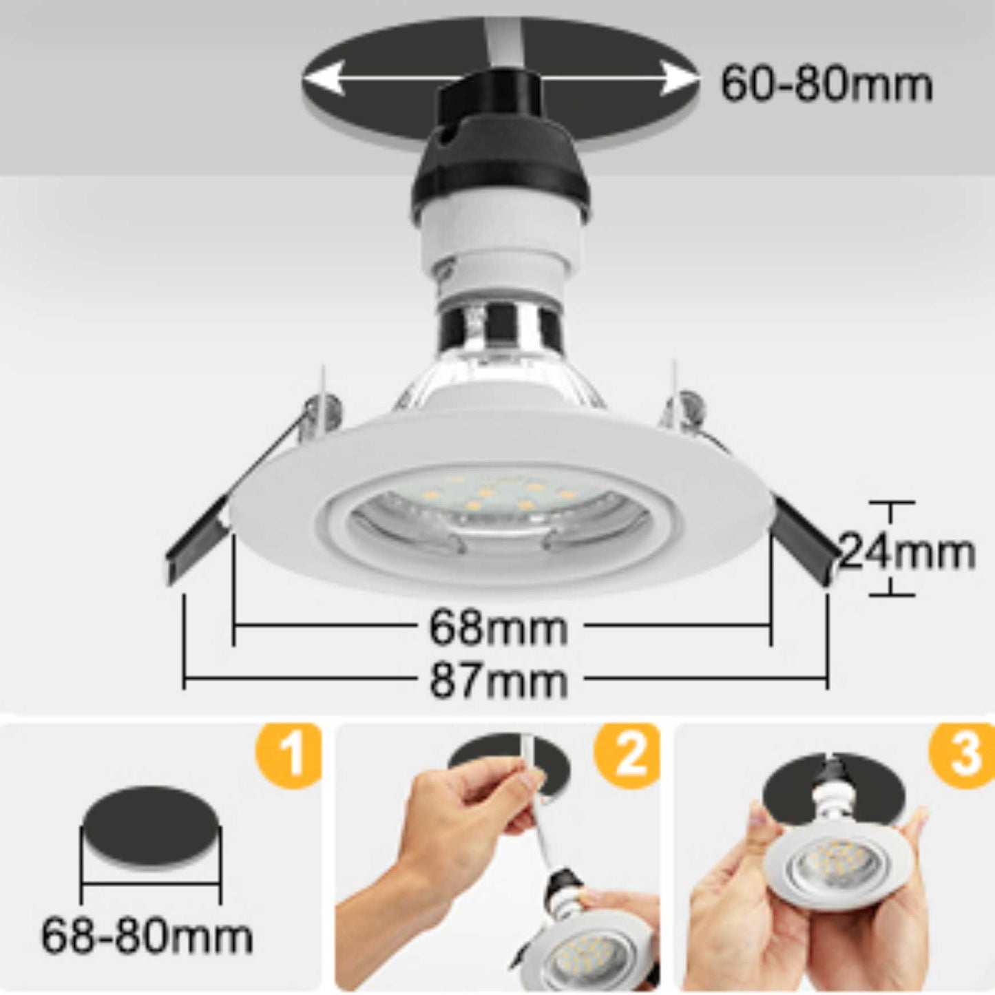 6-Pack Ronde LED Inbouwspots met Kantelbare GU10 Fitting - Dimbare, Energiezuinige A++ Verlichting - IP44, Warm Wit (2700K) - Wit - CE/RoHS