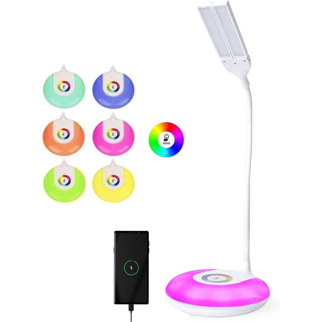 O'goods LED bureaulamp oplaadbaar – RGB nachtlamp met flexibele zwanenhals – 140 lumen dimbare tafellamp – verstelbare dubbele lampkop – USB oplaadpoort bureaulamp – touch bediening – draadloze bureau verlichting