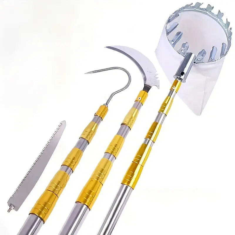 3-in-1 RVS Telescopische Stok – 300-1000cm Uittrekbare Roestvrijstalen Paal – Fruitplukstok – Visspeer – Grassnijder – Telescoopsteel voor Buitengebruik – Multifunctioneel Gereedschap voor Plukken, Snoeien, Maaien, Vissen en Kamperen