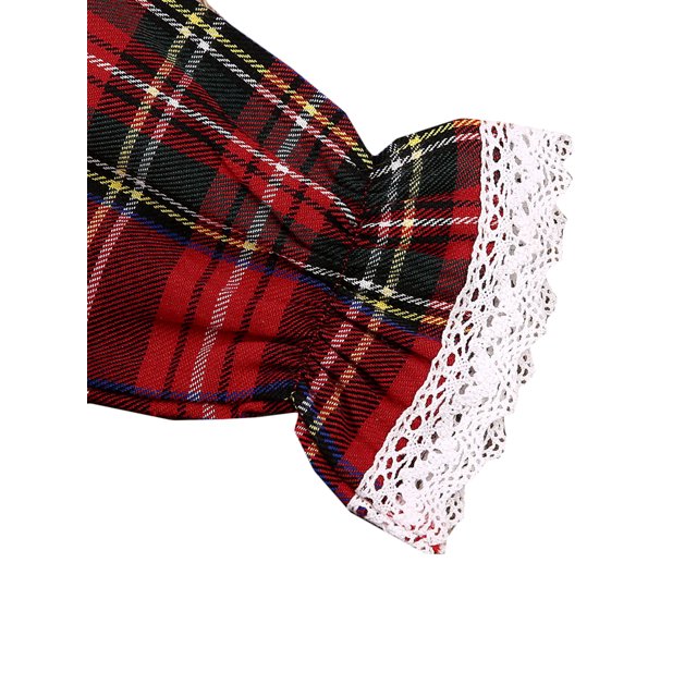 Kerstmeisjes Rode Jurk - Kant & Ruches Tutu Feestjurk - Meisjes Geblokte Jurk - Kant Ruches Tutu Feestjurk - Prinsessen Casual Jurk voor Peuters en Kleuters