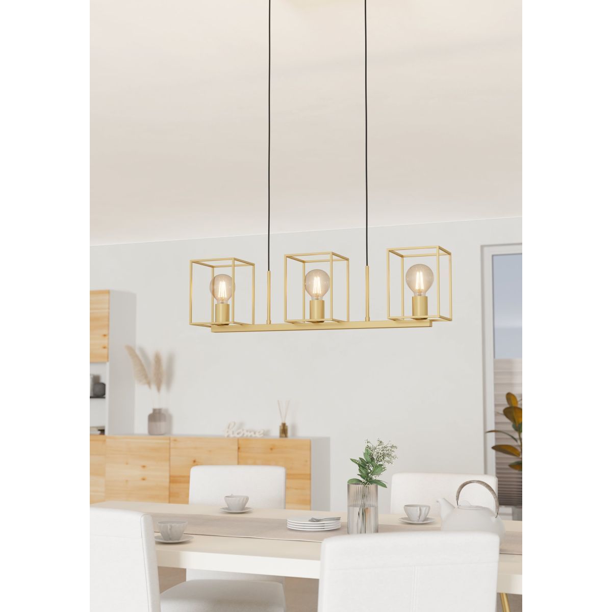 EGLO Cumiole Hanglamp - 3-Lichts Chandelier Voor Woonkamer en Eetkamer - Elegante Gouden Metalen Plafondlamp met E27 Fitting - 78 cm Lang - 110 cm Hoog - Max. 40W per Fitting