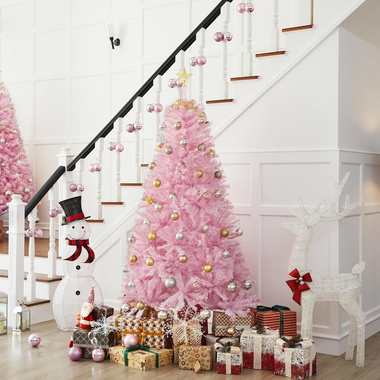 Roze Kunstkerstboom – Indoor & Outdoor Kerstdecoratie – 90cm / 180cm – Inklapbare Standaard – Seizoensgebonden Feestdecoratie