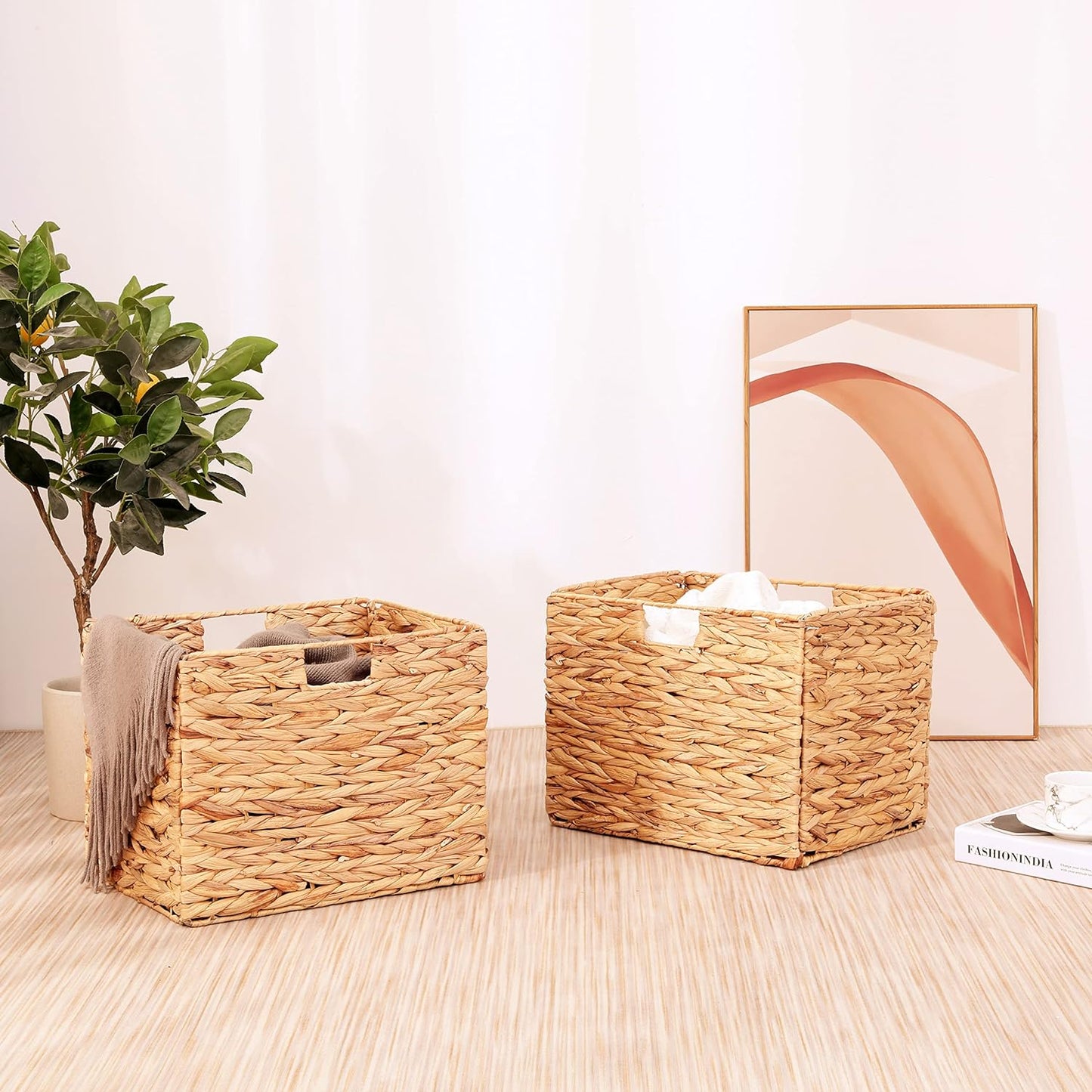 Set van 2 Natuurlijke Waterhyacint Opbergmanden 12x12 inch - Perfect voor Slaapkamer, Woonkamer & Kinderkamer, Stijlvolle Geweven Manden voor Schappen