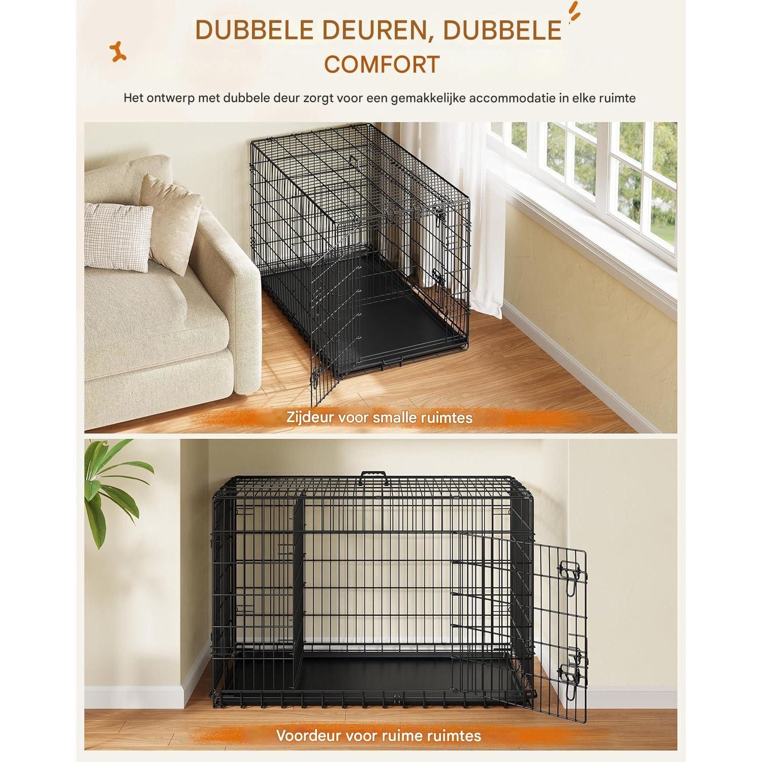 Yaheetech Inklapbare Hondenkooi - 107 x 60 x 66 cm - Hondenbox met 2 Deuren, Scheidingswand en Uittrekbare Bodemplaat - Draadkooi voor Middelgrote Honden - Geschikt voor Thuisgebruik en Reizen - Zwart