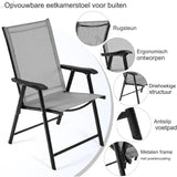 2 Stuks Plooibare Tuinstoelen Met Armleuningen – Opvouwbare Buitenstoelen Voor Terras, Balkon En Tuin – Textileen En Metaal – 150 kg Draagvermogen – 57 x 55,5 x 93,5 cm – Comfortabele Grijze Tuinmeubilair