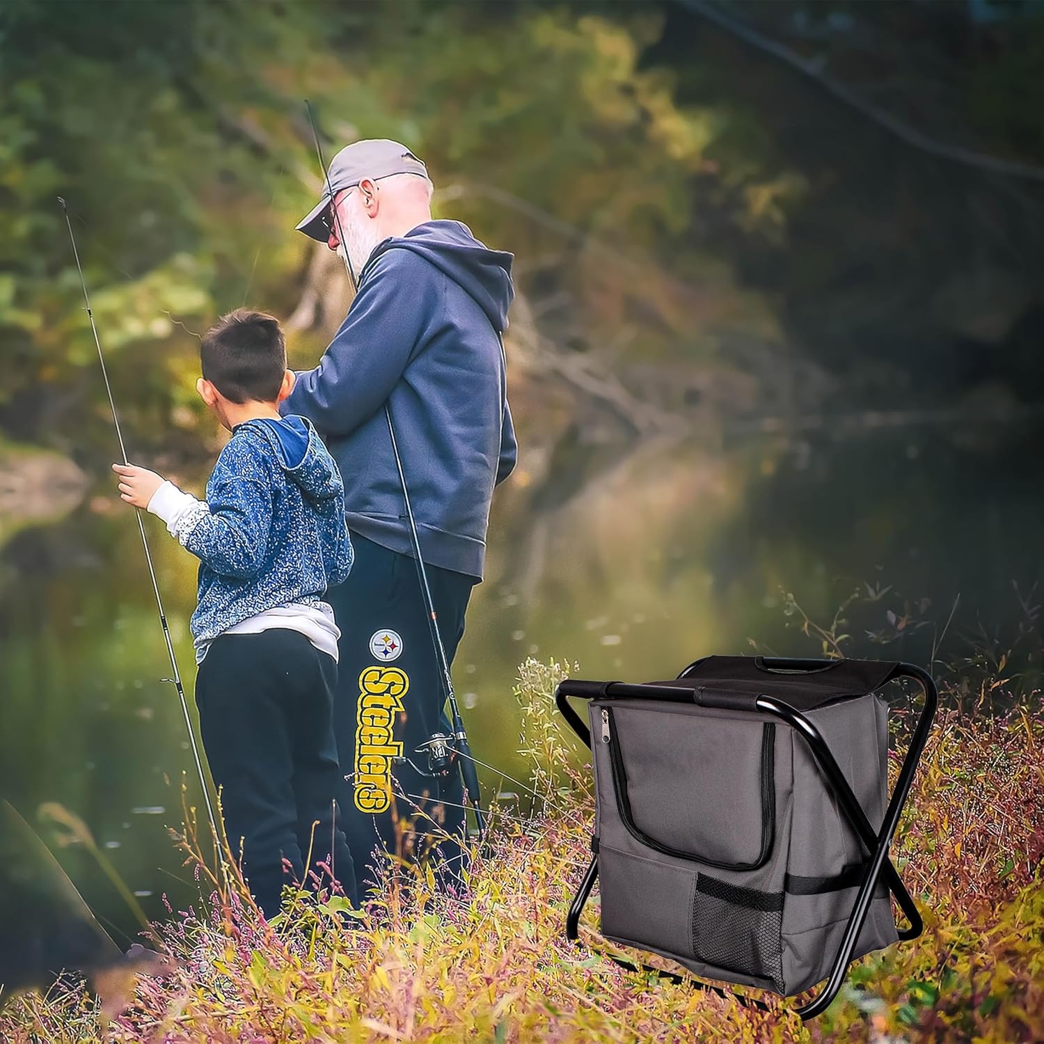 Spetebo Opvouwbare Campingstoel met Geïntegreerde Koeltas - 21L – 2-in-1 Kruk en Koelbox – Lichtgewicht – 21L Isolatievak – Ideaal voor Vissen, Kamperen en Picknicks – 42x36x29 cm