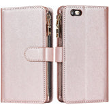 Portemonnee Hoesje voor iPhone 6 Plus - iPhone 6 Plus Hoesje met Band Staander - Telefoonhoesje iPhone 6s Plus met Kaarthouder voor Dames Heren - Leren Magnetisch Schokbestendige Beschermende Cover - Roségoud