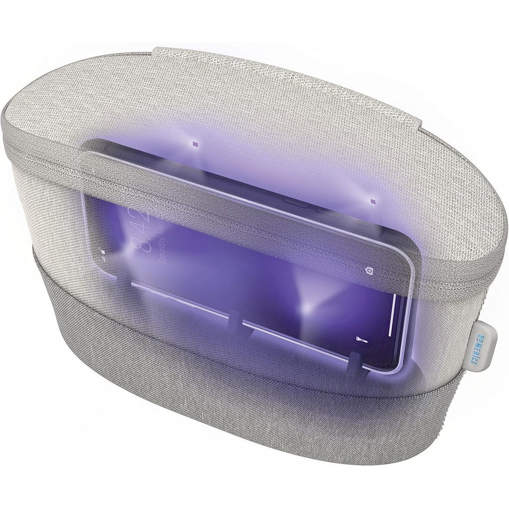 HoMedics UV C reiniger box – draagbare sanitizer met UV C LED – desinfectie box voor telefoon sieraden bril en accessoires – oplaadbare UV sterilizer met 4 LED lampen – compacte reinigingscase voor thuis en reizen