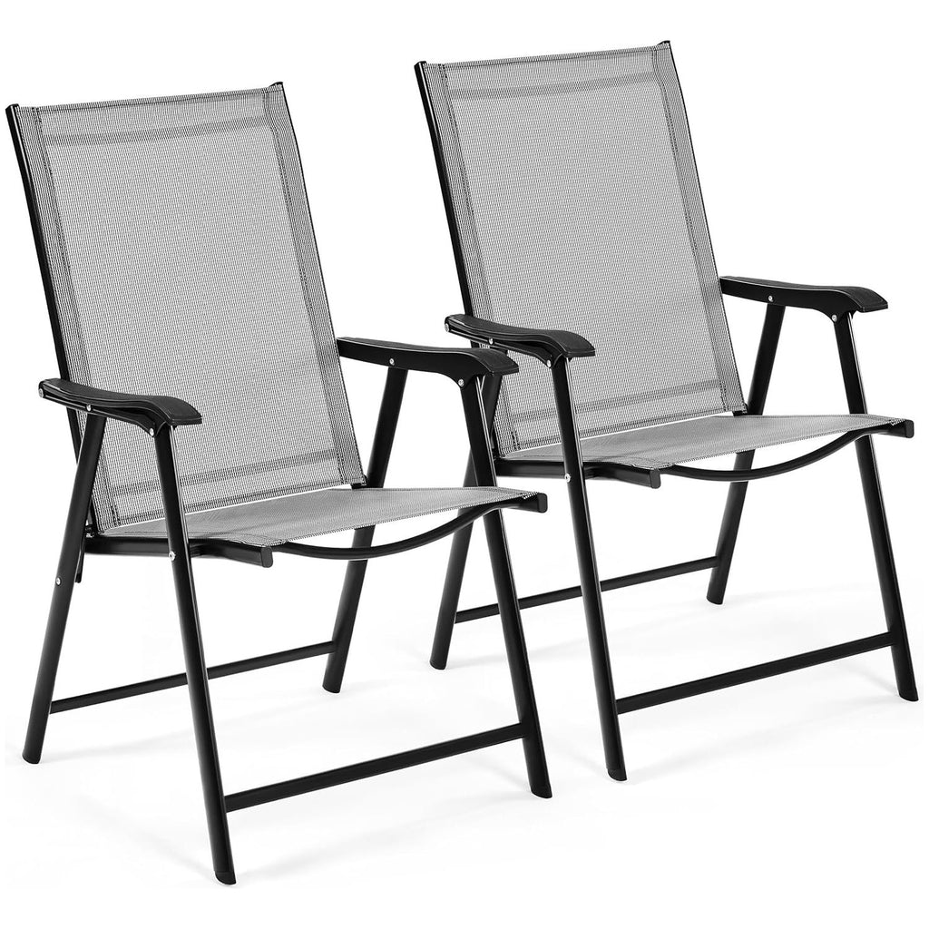 2 Stuks Plooibare Tuinstoelen Met Armleuningen – Opvouwbare Buitenstoelen Voor Terras, Balkon En Tuin – Textileen En Metaal – 150 kg Draagvermogen – 57 x 55,5 x 93,5 cm – Comfortabele Grijze Tuinmeubilair