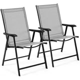 2 Stuks Plooibare Tuinstoelen Met Armleuningen – Opvouwbare Buitenstoelen Voor Terras, Balkon En Tuin – Textileen En Metaal – 150 kg Draagvermogen – 57 x 55,5 x 93,5 cm – Comfortabele Grijze Tuinmeubilair